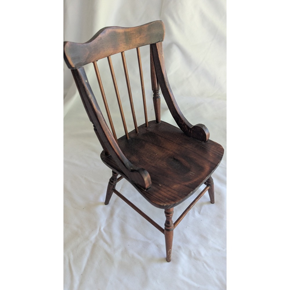 Vintage Miniature Wooden Spindle Back Armchair Dark Brown 9.5 Inch